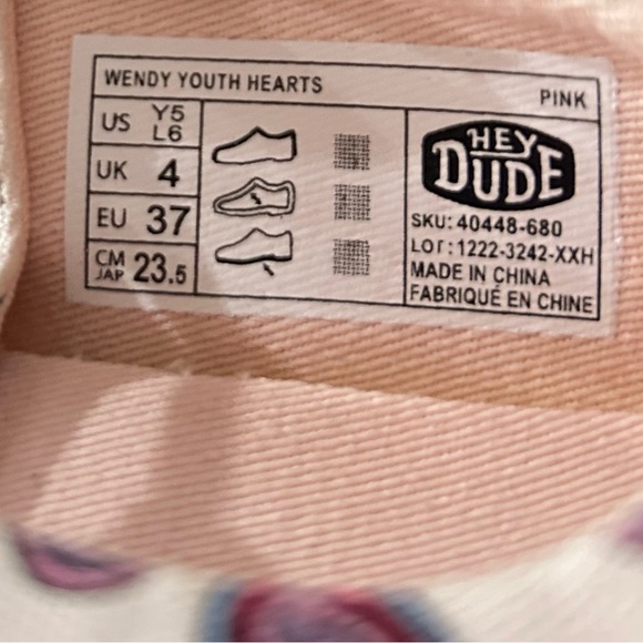 Hey Dude Wendy Hearts PS Girls Pink Women's Heart Patterned Shoes Size Y5 / L6 - Picture 10 of 10